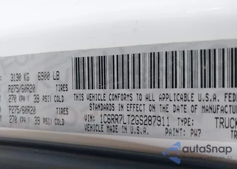 2016 Ram 1500 Big Horn z USA, uszkodzony, nr VIN 1C6RR7LT2GS287911